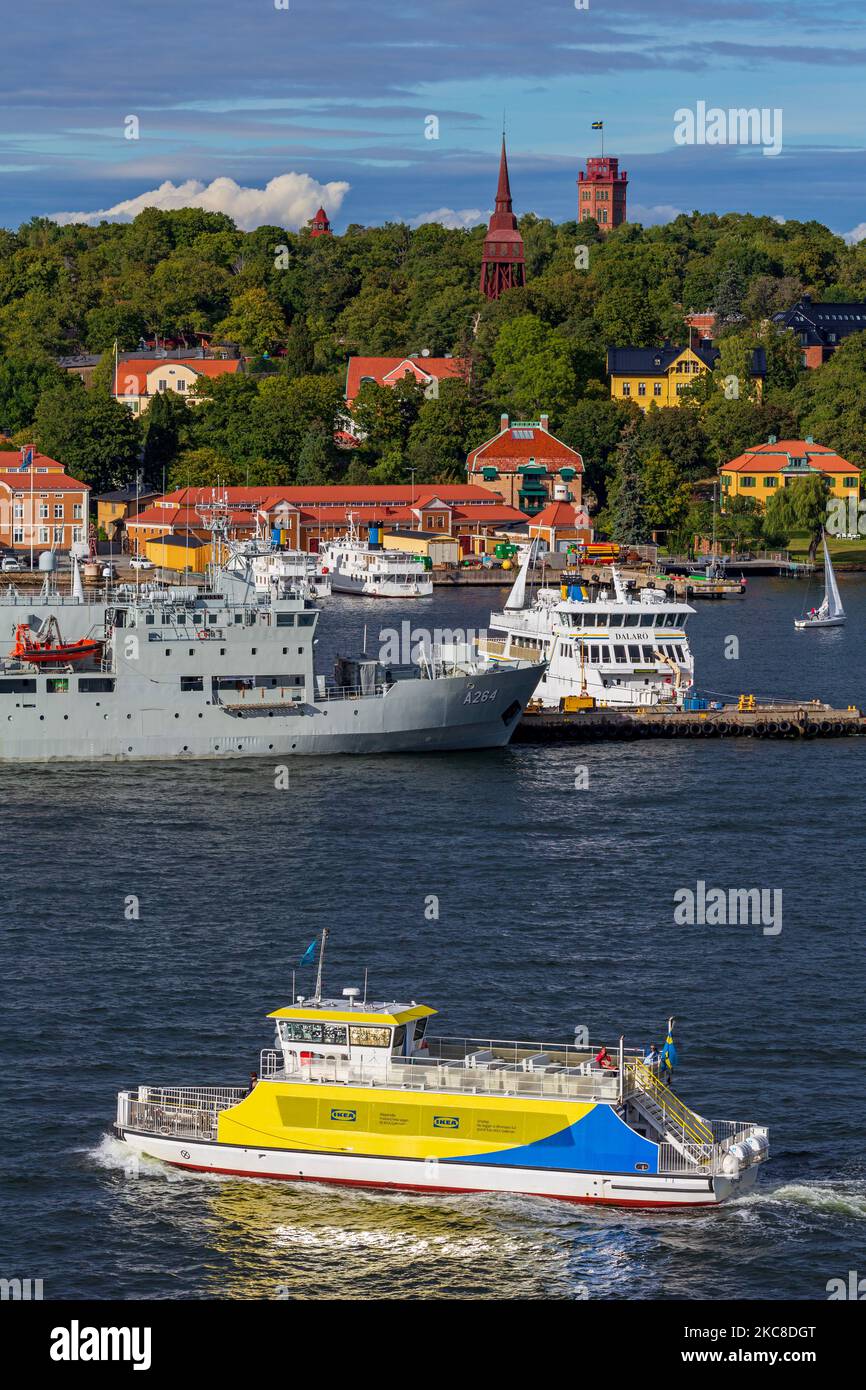 Navire de la marine à Beckholmen, Stockholm, Suède, Scandinavie Banque D'Images