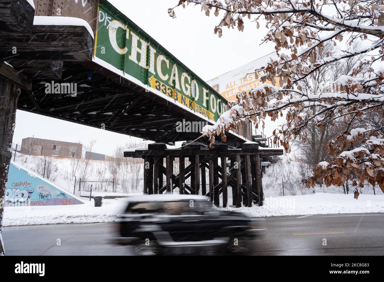 La neige abondante continue de tomber pendant le deuxième jour d'une tempête d'hiver à Chicago, Illinois, États-Unis sur 31 janvier 2021. (Photo de Max Herman/NurPhoto) Banque D'Images