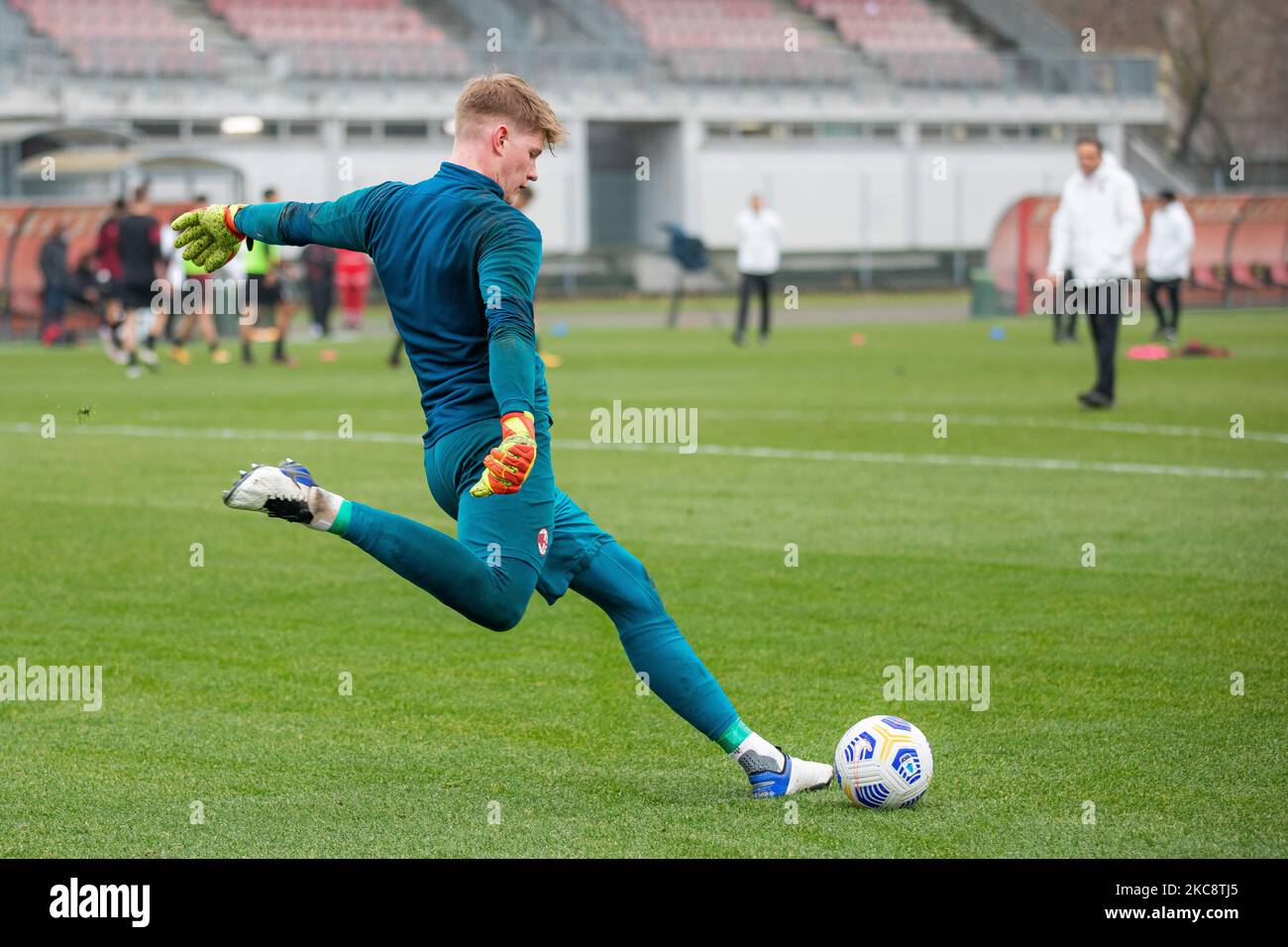 Andreas Jungdal de l'AC Milan lors de l'échauffement sportif du match Primavera 1 TIM entre l'AC Milan U19 et le SPAL U19 au Centro Sportivo Vismara sur 30 janvier 2021 à Milan, Italie (photo d'Alessandro Bremec/NurPhoto) Banque D'Images