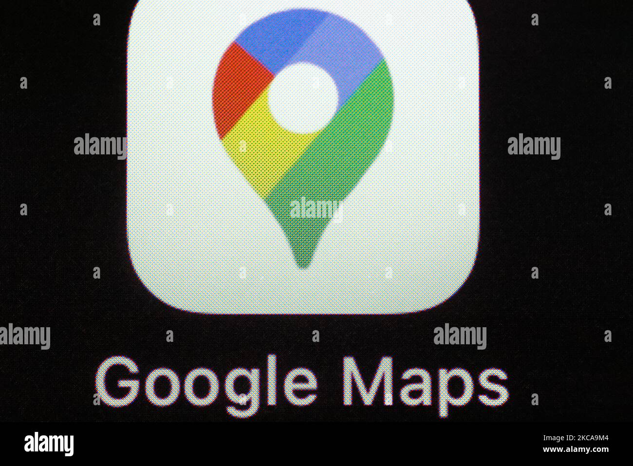 L'icône de l'application Google Maps s'affiche sur l'écran d'accueil de l'iPhone à Varsovie, en Pologne, sur 3 mars 2021. (Photo de Jaap Arriens/NurPhoto) Banque D'Images