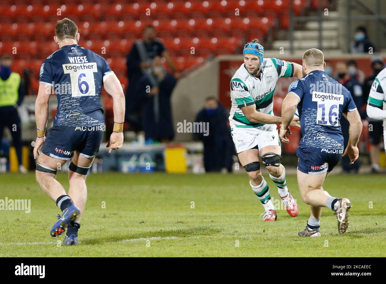 Marco Fuser de Newcastle Falcons en action lors du match de Premiership Gallagher entre sale Sharks et Newcastle Falcons au stade AJ Bell, Eccles, le vendredi 5th mars 2021. (Photo de Chris Lishman/MI News/NurPhoto) Banque D'Images