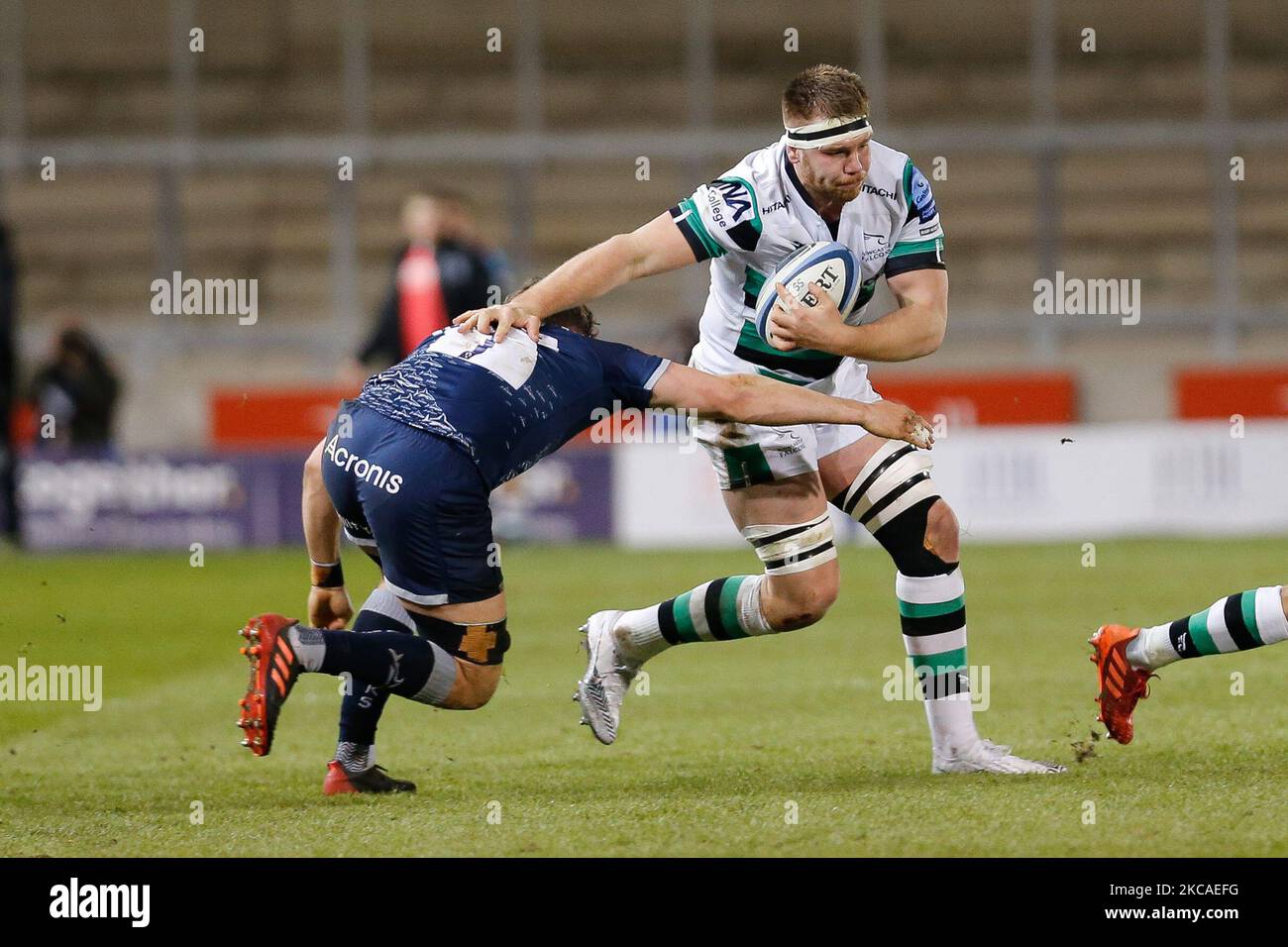 Callum Chick de Newcastle Falcons se brise lors du match de première division de Gallagher entre sale Sharks et Newcastle Falcons au stade AJ Bell, Eccles, le vendredi 5th mars 2021. (Photo de Chris Lishman/MI News/NurPhoto) Banque D'Images