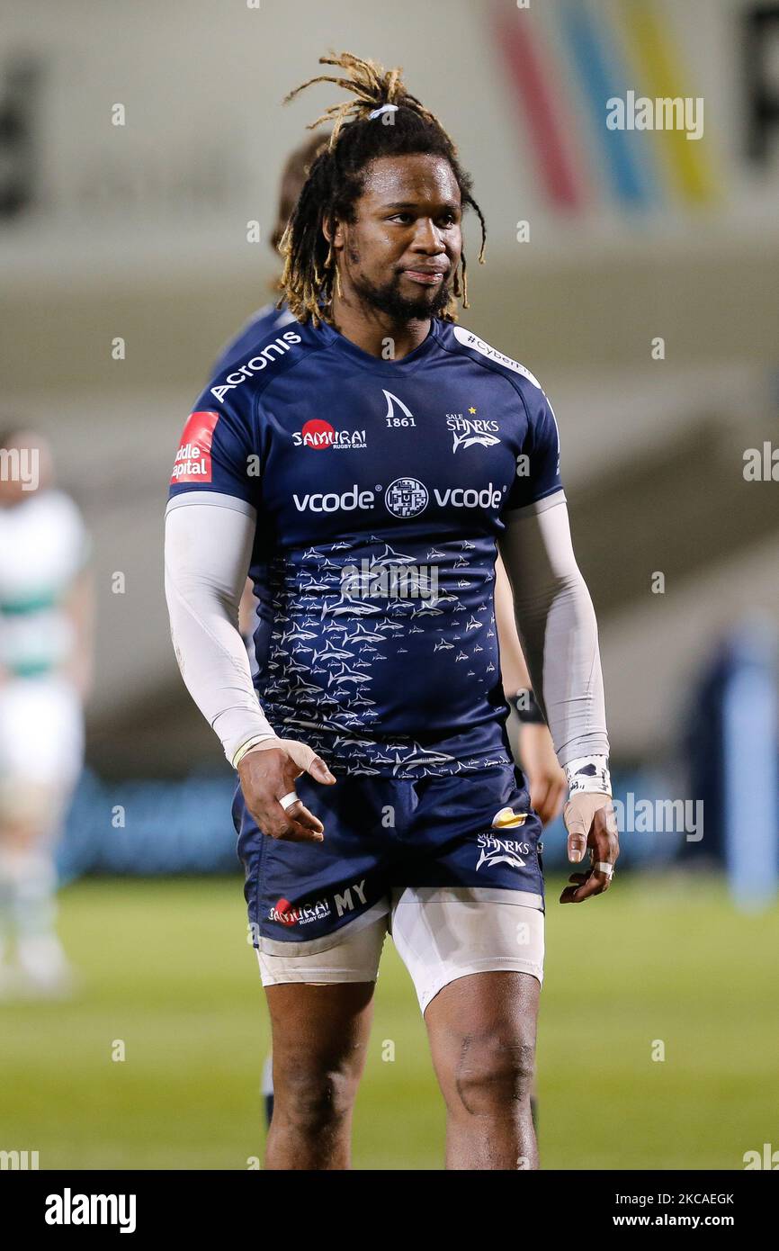 Marland Yarde sale Sharks photographié lors du match de Premiership Gallagher entre sale Sharks et Newcastle Falcons au stade AJ Bell, Eccles, le vendredi 5th mars 2021. (Photo de Chris Lishman/MI News/NurPhoto) Banque D'Images