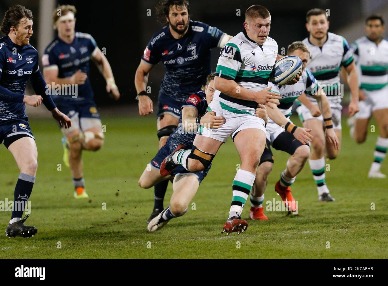 Jamie Blamire, de Newcastle Falcons, est attaqué lors du match de Premiership Gallagher entre sale Sharks et Newcastle Falcons au stade AJ Bell, Eccles, le vendredi 5th mars 2021. (Photo de Chris Lishman/MI News/NurPhoto) Banque D'Images