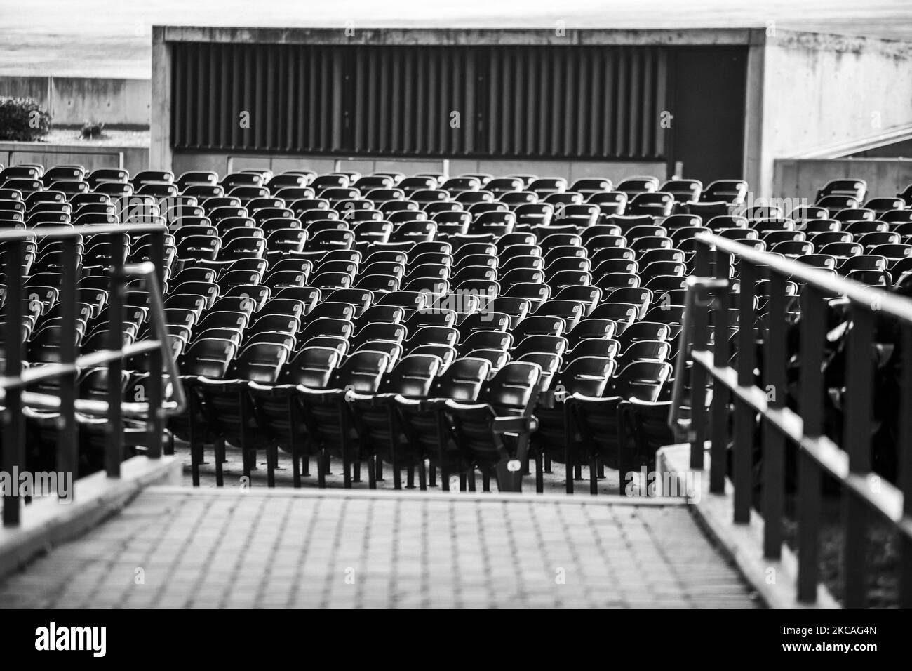Places vides au Miller Outdoor Theatre de Houston, Texas sur 7 mars 2021. (Photo de Reginald Mathalone/NurPhoto) Banque D'Images