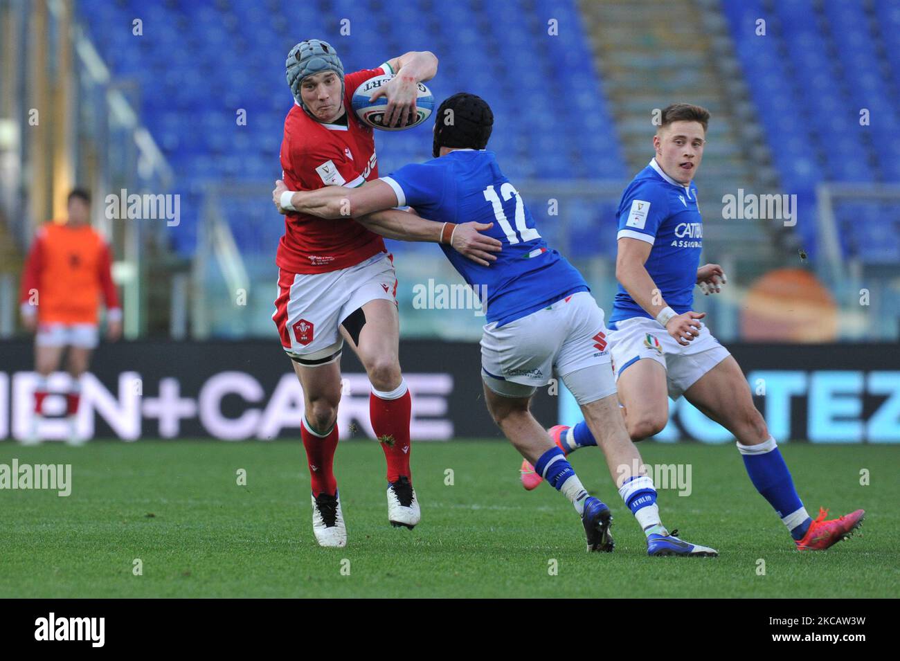 Jonathan Davies du pays de Galles en action lors du match de rugby Guinness des six Nations 2021 entre l'Italie et le pays de Galles au stade Olimpic (Stadio Olimpico) à Rome, en Italie, sur 13 mars 2021. Le match se joue derrière des portes fermées à cause de Covid19 pandemy. (Photo par Lorenzo Di Cola/NurPhoto) Banque D'Images