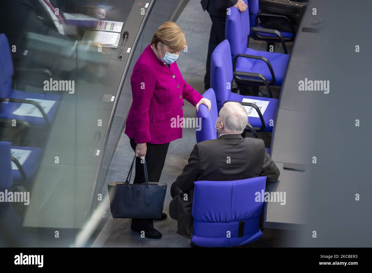 Angela Merkel, Horst Seehofer lors du Sommet du Bundestag de 218, à Berlin, en Allemagne, sur 25 mars 2021. (Photo par Achille Abboud/NurPhoto) Banque D'Images