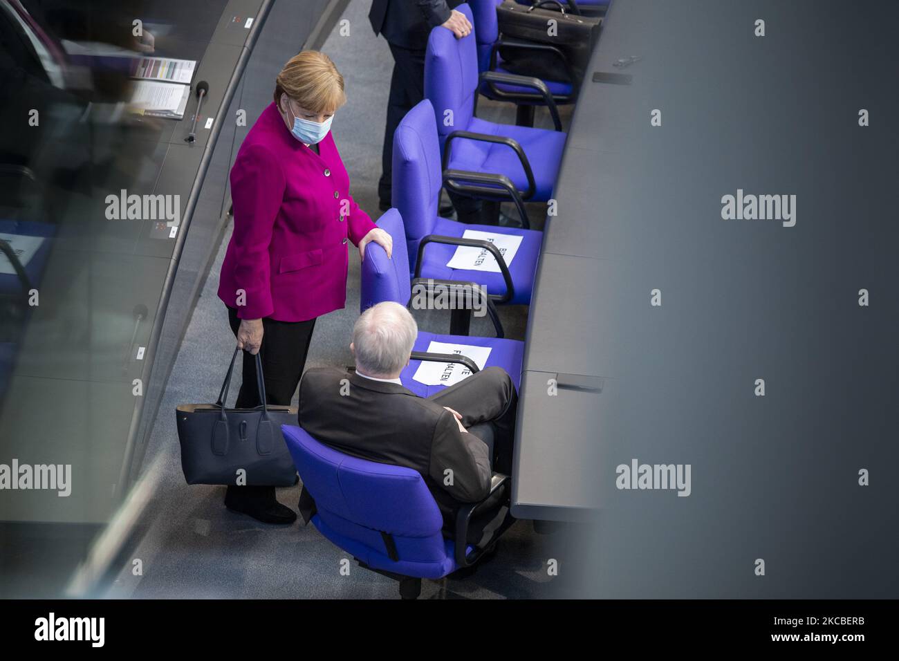 Angela Merkel, Horst Seehofer lors du Sommet du Bundestag de 218, à Berlin, en Allemagne, sur 25 mars 2021. (Photo par Achille Abboud/NurPhoto) Banque D'Images