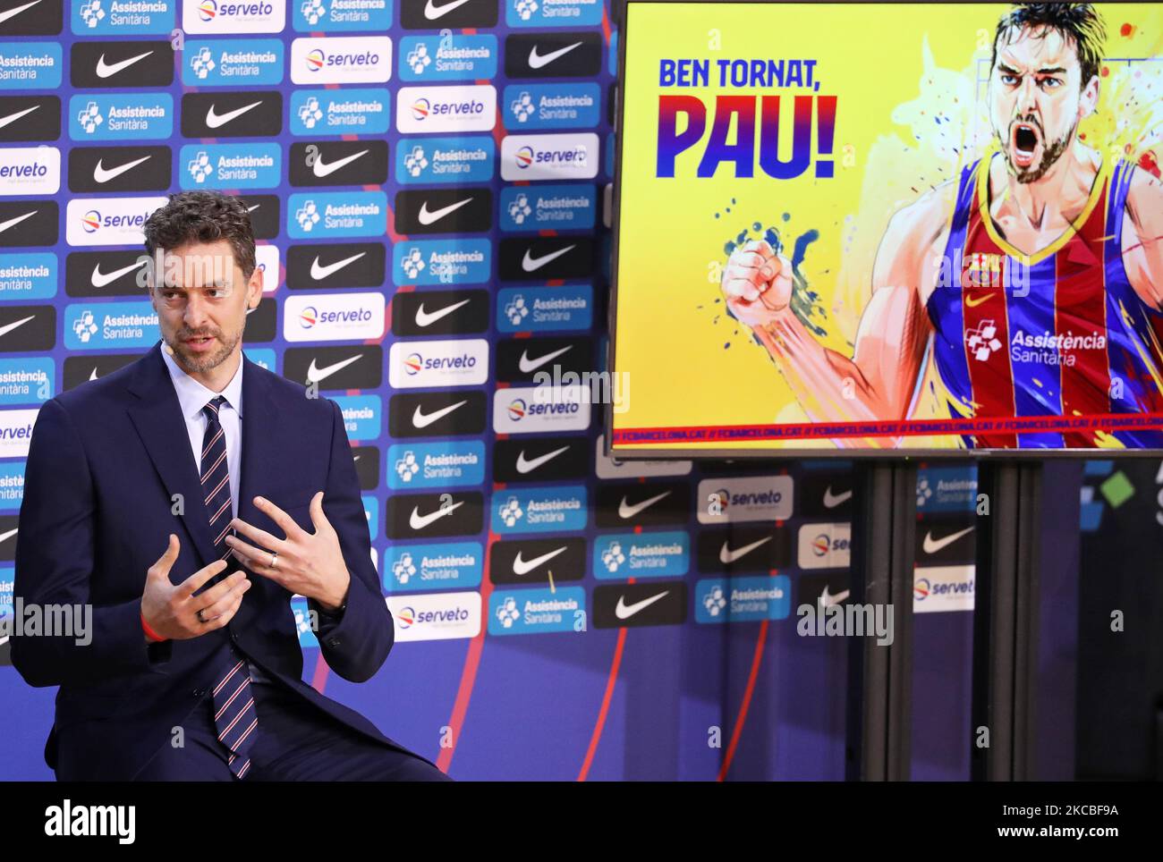 Présentation de Pau Gasol en tant que nouveau joueur du FC Barcelone au Palau Blaugrana, le 25th mars 2021, à Barcelone, Espagne. -- (photo par Urbanandsport/NurPhoto) Banque D'Images