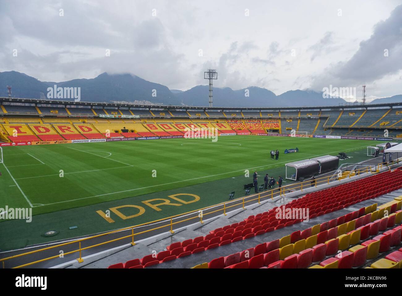 Campin Stadium dans la ville de Bogota inoccupé avant le match pour la première jambe dans le cadre de la coupe sud-américaine CONMEBOL 2021 entre la Equidad FC et Deportivo Pasto à Bogota, Colombie, sur 19 mars 2021. (Photo de Daniel Garzon Herazo/NurPhoto) Banque D'Images