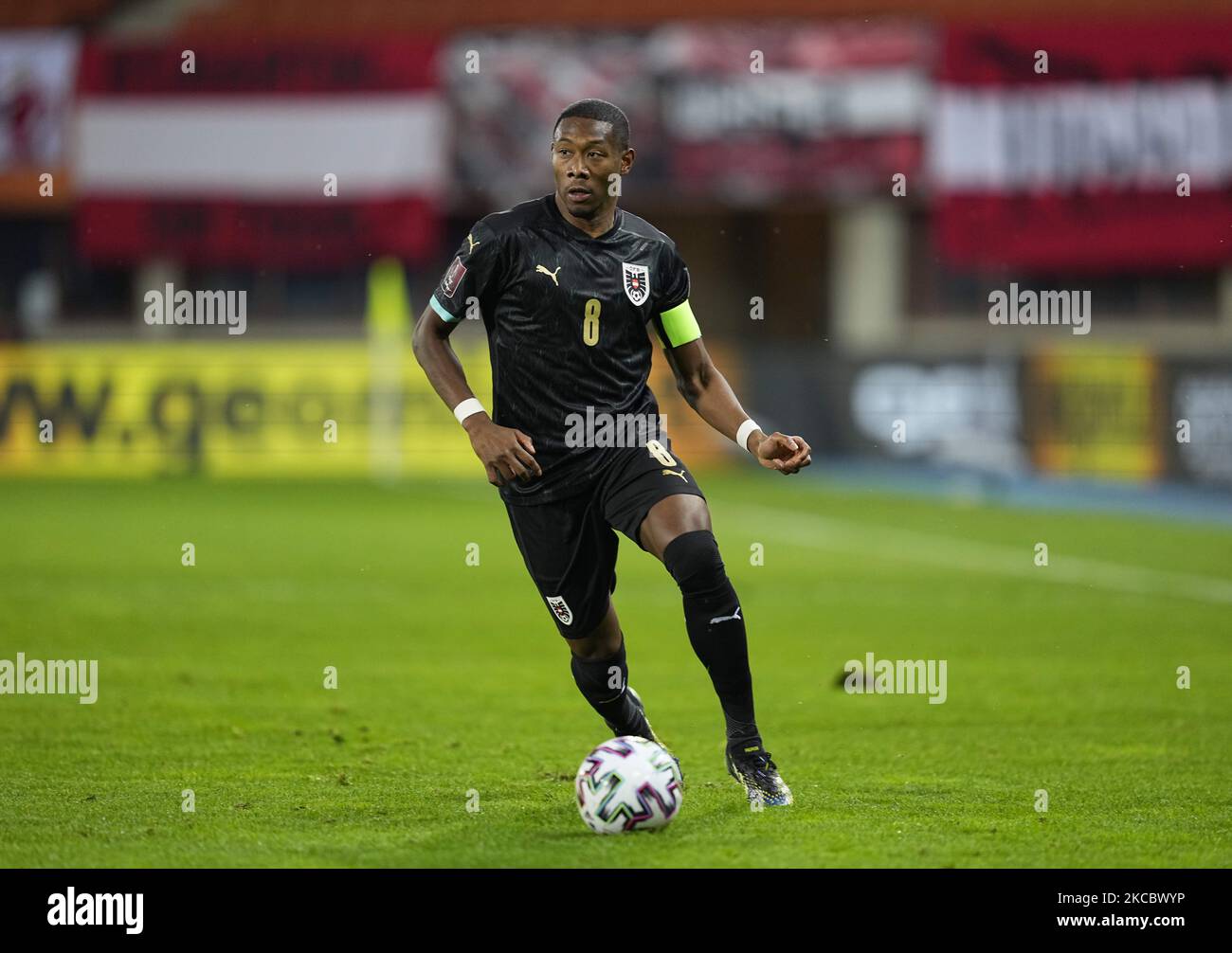 David Alaba d'Autriche pendant le match de qualification de coupe du monde entre l'Autriche et le Danemark au stade Ernst-Happel-Stadion, Vienne, Autriche sur 31 mars 2021. (Photo par Ulrik Pedersen/NurPhoto) Banque D'Images