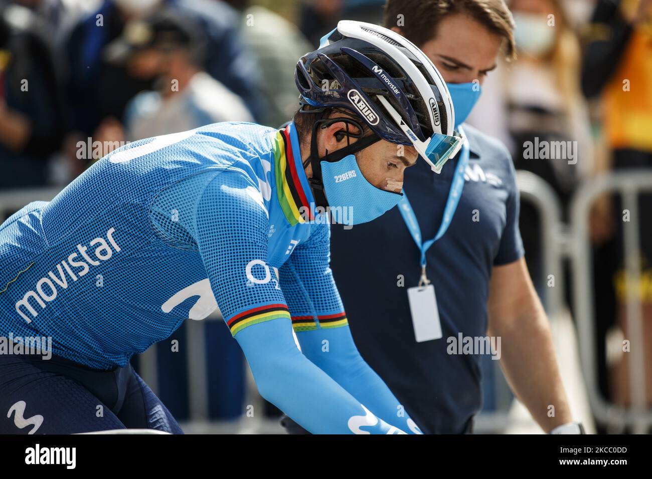 01 Alejandro Valverde d'Espagne de Movistar Portrait d'équipe, pendant la Volta Ciclista a Catalunya 2021 100th, étape 1 de Calella à Calella. Sur 22 mars 2021 à Calella, Espagne. (Photo par Xavier Bonilla/NurPhoto) Banque D'Images