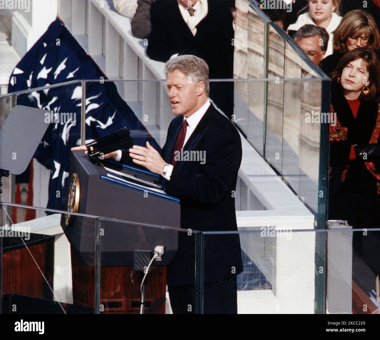 Le président Bill Clinton a présenté son discours inaugural sur le front ouest du Capitole des États-Unis. Banque D'Images