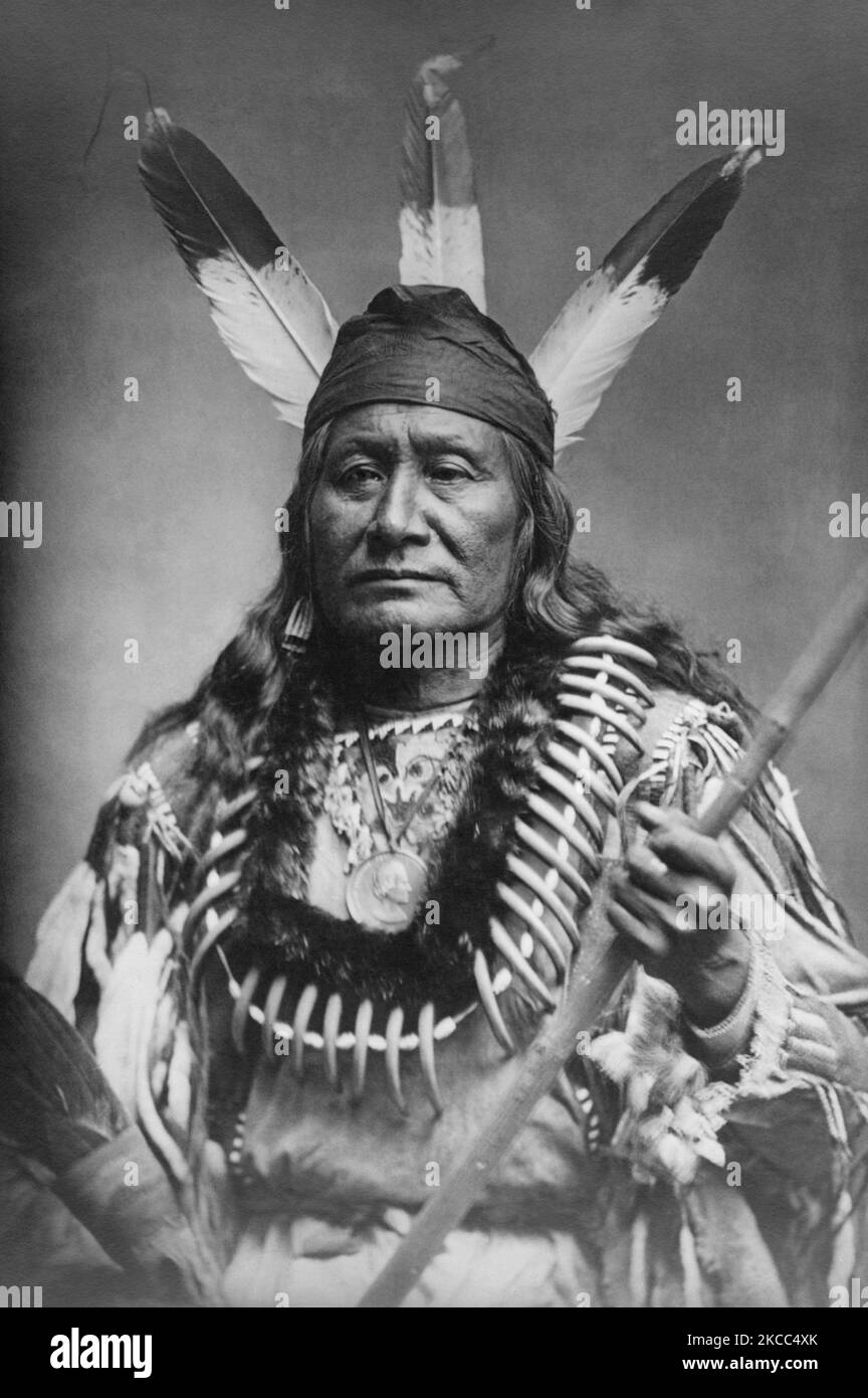 Portrait de Rushing Eagle de la tribu Dakota, vers 1880. Banque D'Images