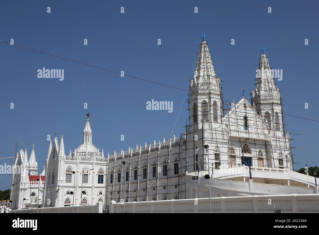 Église Annai Velankanni (Basilique de notre-Dame de la bonne santé) à Velankanni, Tamil Nadu, Inde. (Photo de Creative Touch Imaging Ltd./NurPhoto) Banque D'Images