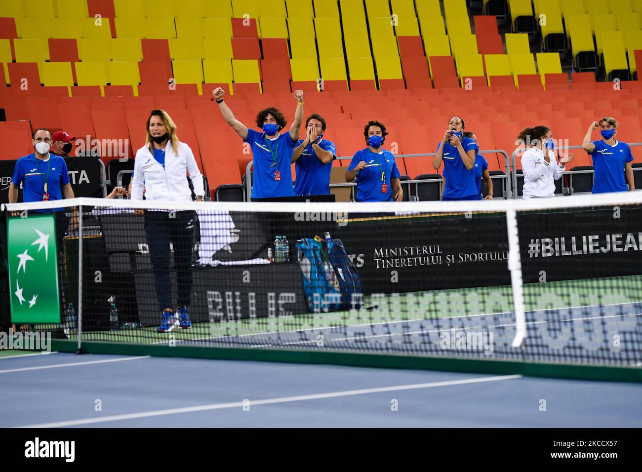 Martina Trévise joueur de l'équipe Italie lors du match contre Mihaela Buzarnescu, joueur roumain pendant la coupe Billie Jean King à Cluj-Napoca, Roumanie, le 16 avril 2021. (Photo de Flaviu Buboi/NurPhoto) Banque D'Images