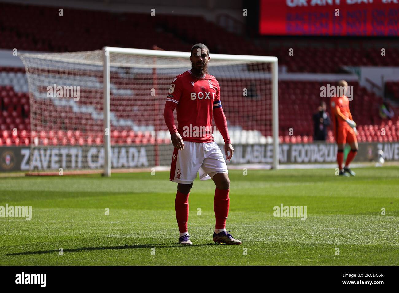 Lewis Grabban de la forêt de Nottingham lors du match de championnat Sky Bet entre la forêt de Nottingham et Stoke City au City Ground, Nottingham, le 24th avril 2021. (Photo de James HolyOak/MI News/NurPhoto) Banque D'Images