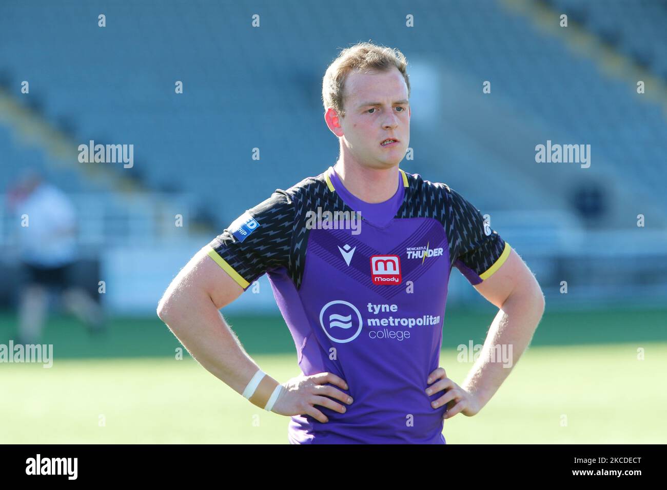 Josh Woods, de Newcastle Thunder, regarde pendant le match DE BETFRED Championship entre Newcastle Thunder et Sheffield Eagles à Kingston Park, Newcastle, Angleterre, le 25th avril 2021. (Photo de Chris Lishman/MI News/NurPhoto) Banque D'Images