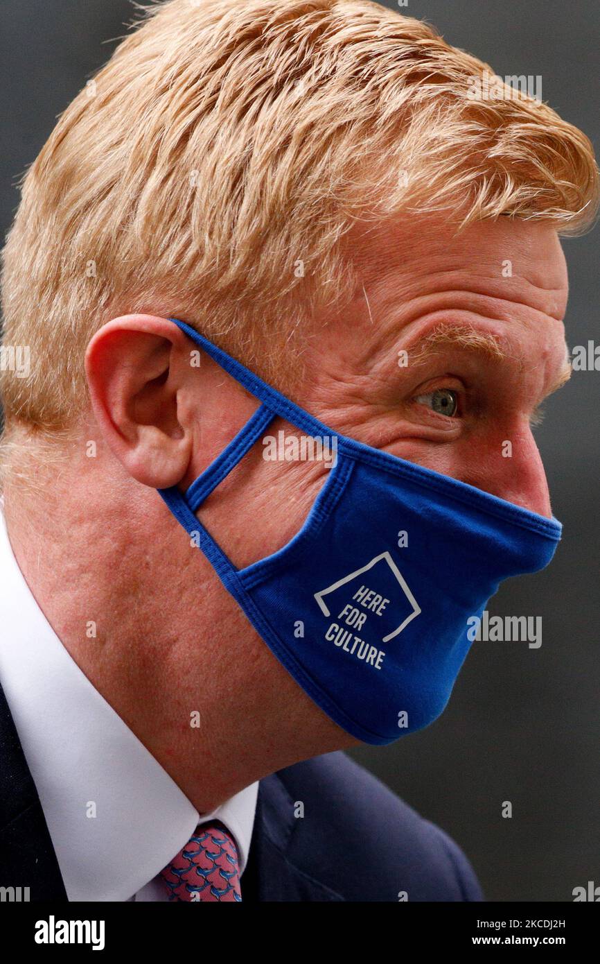 Oliver Dowden, secrétaire d'État au numérique, à la Culture, aux médias et au Sport, député conservateur de Hertsmere, quitte le 10 Downing Street à Londres, en Angleterre, à 28 avril 2021. (Photo de David Cliff/NurPhoto) Banque D'Images