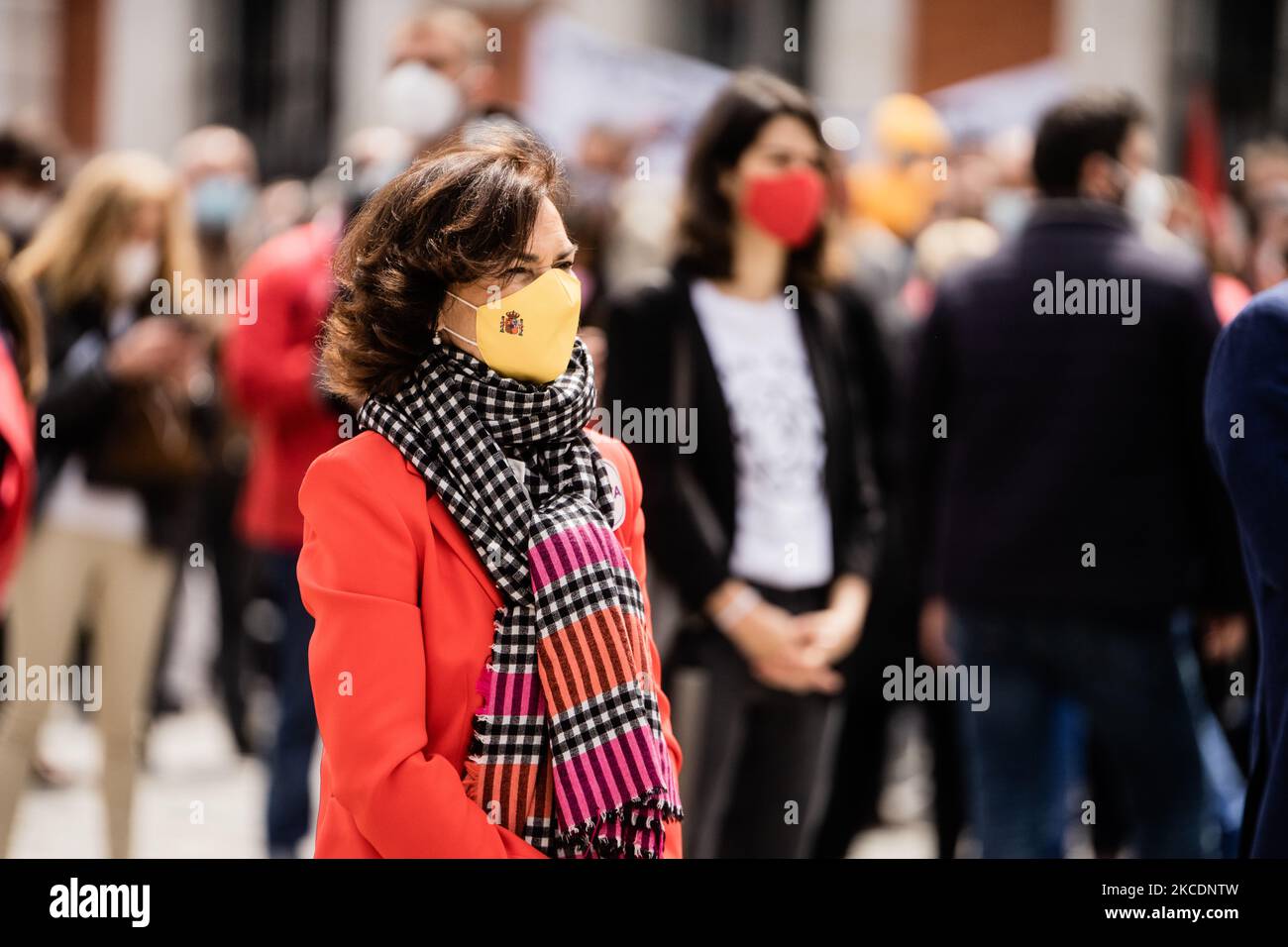 Carmen Calvo, première vice-présidente du gouvernement, lors de la manifestation de la journée des travailleurs organisée par les syndicats. À Madrid, Espagne, sur 1 mai 2021. (Photo de Jon Imanol Reino/NurPhoto) Banque D'Images