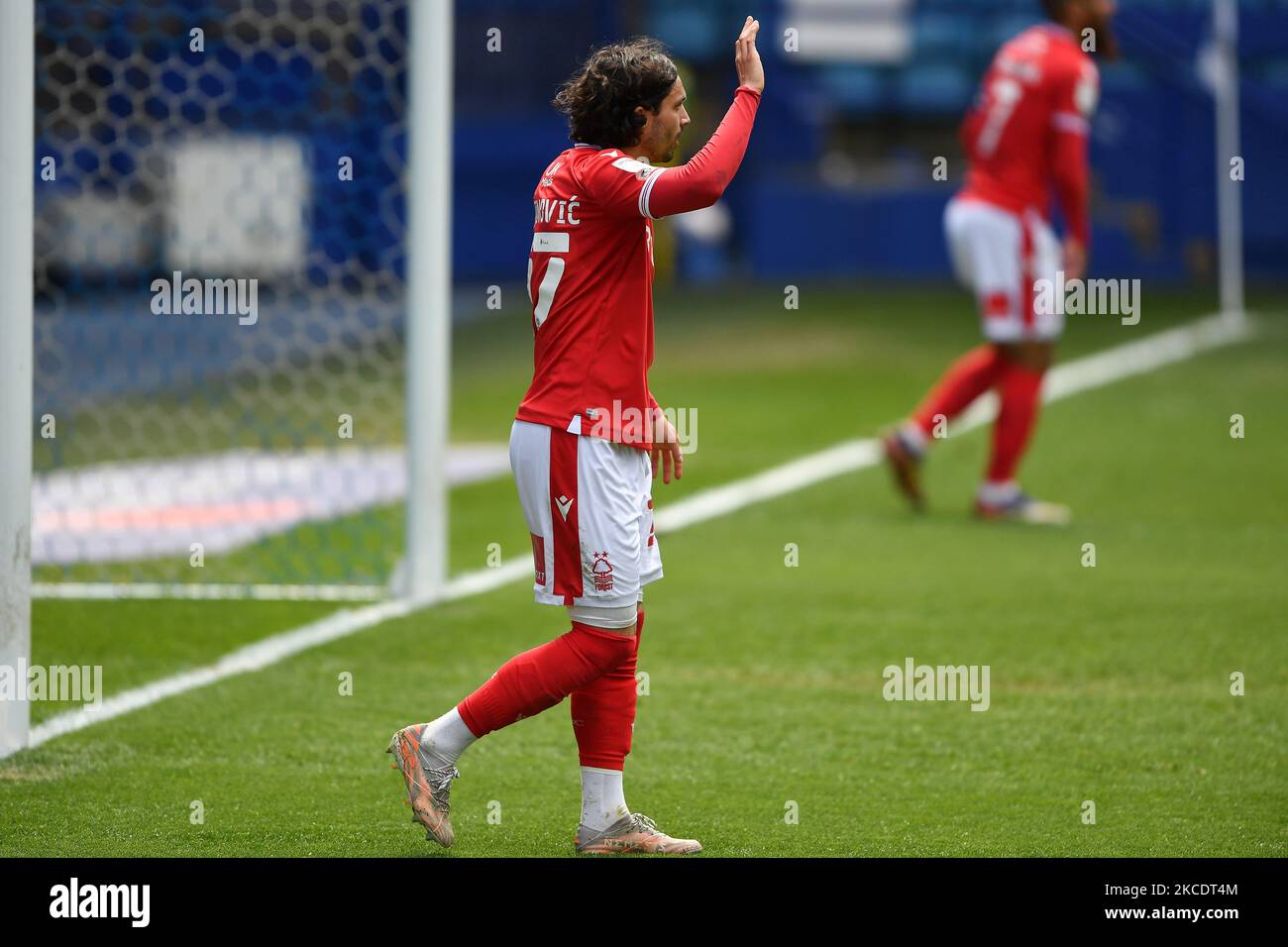 Filip Krovinovic (27) de Nottingham Forest Gestures pendant le match de championnat Sky Bet entre Sheffield mercredi et Nottingham Forest à Hillsborough, Sheffield, le samedi 1st mai 2021. (Photo de Jon Hobley/MI News/NurPhoto) Banque D'Images