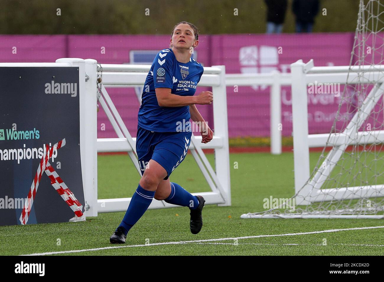 Abby HOLMES, de Durham Women, célèbre après avoir obtenu son septième but lors du match de championnat féminin de la FA entre Durham Women FC et Coventry United au château de Maiden, à Durham City, en Angleterre, le 2nd mai 2021. (Photo de Mark Fletcher/MI News/NurPhoto) Banque D'Images