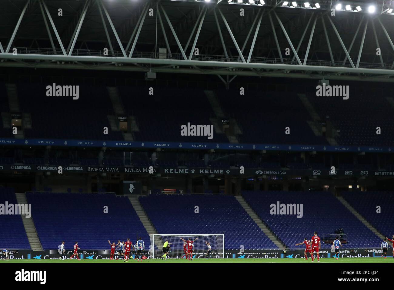 Match entre le RCD Espanyol et le FC Cartagena, correspondant à la semaine 39 de la Ligue Smartbank, joué au stade RCDE le 14th mai 2021, à Barcelone, Espagne. (Photo de Joan Valls/Urbanandsport/NurPhoto) Banque D'Images