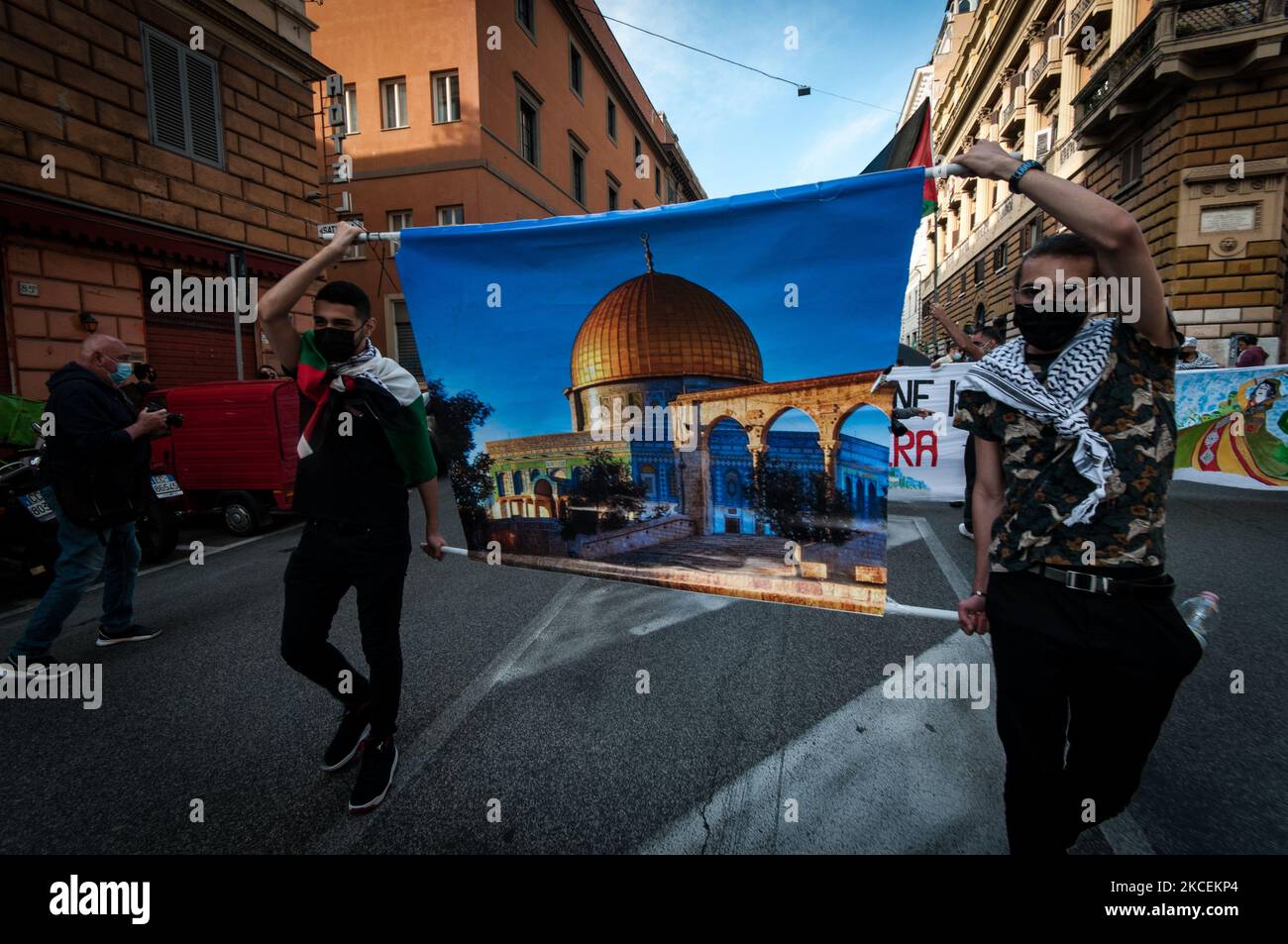 Manifestation en solidarité avec le peuple palestinien après l'escalade militaire en Israël et dans la bande de Gaza ces derniers jours sur 15 mai 2021 à Rome (Italie) (photo d'Andrea Ronchini/NurPhoto) Banque D'Images