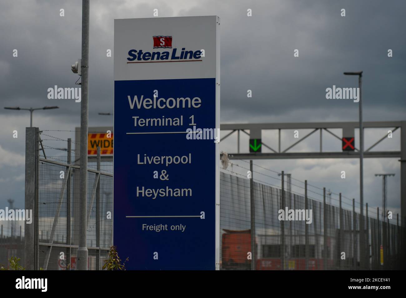 Bienvenue panneau terminal 1 dans le port de Belfast. Mercredi, 19 mai 2021, à Bangor, comté en bas, Irlande du Nord (photo par Artur Widak/NurPhoto) Banque D'Images