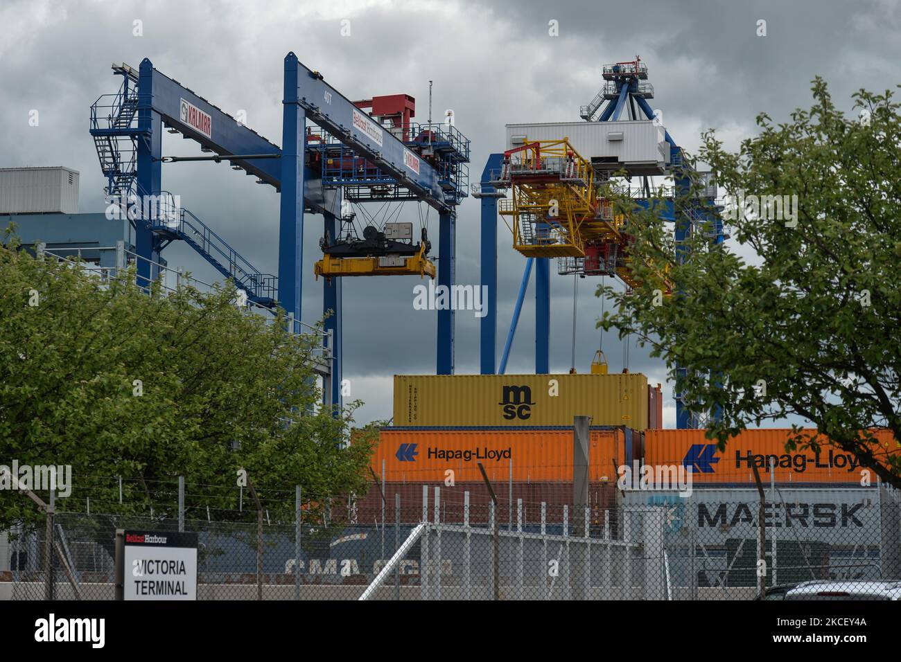 Vue générale du terminal des conteneurs du port de Belfast. Mercredi, 19 mai 2021, à Bangor, comté en bas, Irlande du Nord (photo par Artur Widak/NurPhoto) Banque D'Images