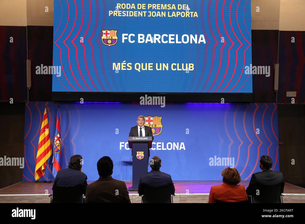 Le Président du FC Barcelone se présente à une conférence de presse pour exposer la situation des zones économiques et sportives du club, le 28th mai 2021, à Barcelone, en Espagne. (Photo de Joan Valls/Urbanandsport/NurPhoto) Banque D'Images