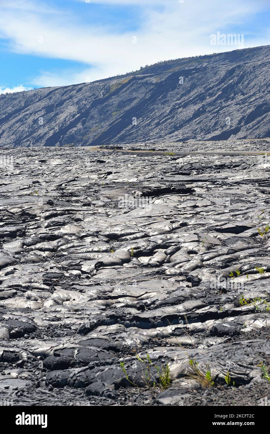 Les pittoresques cratères et ruisseaux de lave autour de Mauna Ulu belvédère, le parc national des volcans Hawaiʻi sur Big Island HI Banque D'Images