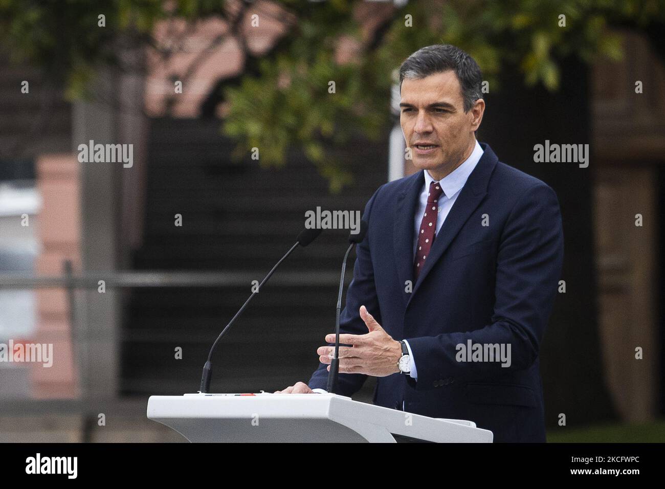 Le Premier ministre espagnol, Pedro Sanchez, parle lors d'une conférence de presse avec le président argentin, Alberto Fernandez, au palais présidentiel de la Casa Rosada, à Buenos Aires, en 9 juin 2021. (Photo par Matias Baglietto/NurPhoto) Banque D'Images