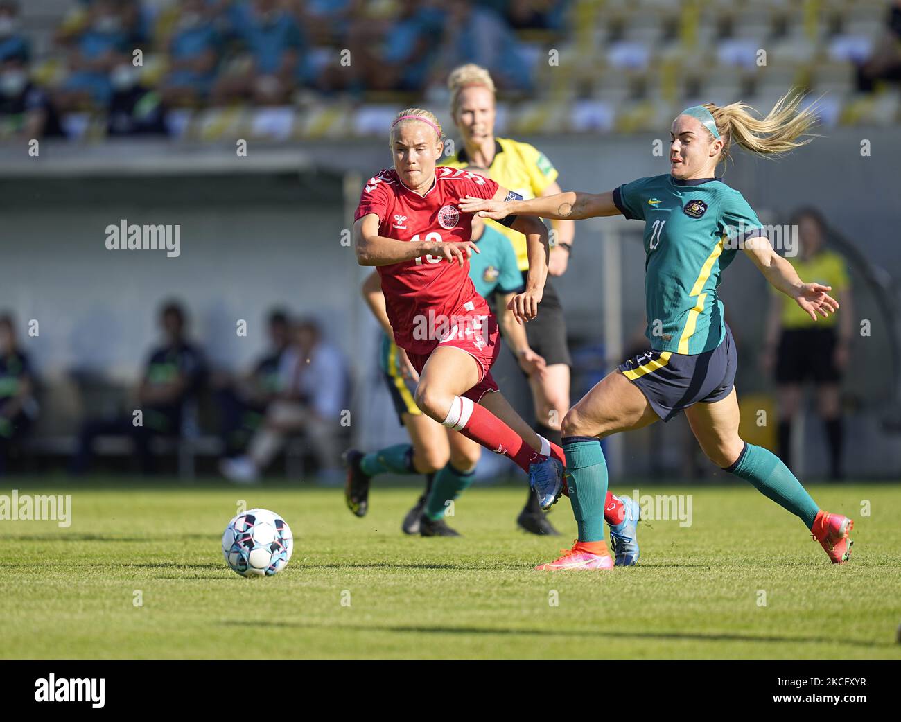 La Pernille du Danemark encore plus dure lors du match amical entre le Danemark et l’Australie au stade Horsens, à Horsens, au Danemark, sur 10 juin 2021. (Photo par Ulrik Pedersen/NurPhoto) Banque D'Images