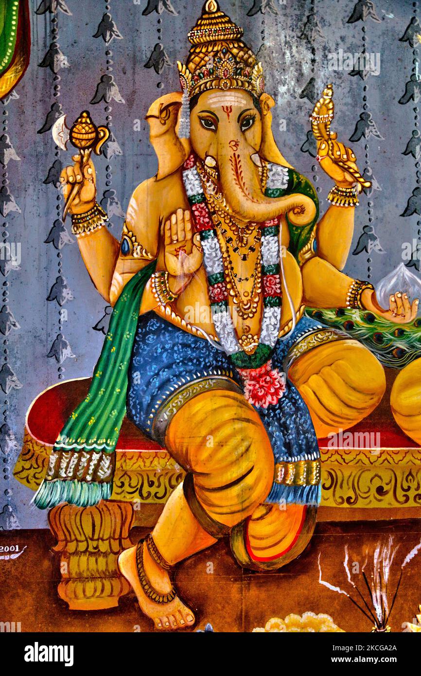 Murale avec l'image de Lord Vinayagar (Lord Ganesh) au temple Arasadi Vinayagar (Arasadi Sithi Vinayagar Kovil) à Jaffna, au Sri Lanka. (Photo de Creative Touch Imaging Ltd./NurPhoto) Banque D'Images