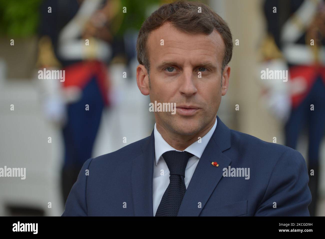 Le président français Emmanuel MACRON rencontre le Premier ministre du Kosovo, Albin KURTI, au Palais des Élysées de Paris sur 23 juin 2021 (photo de Daniel Pier/NurPhoto) Banque D'Images