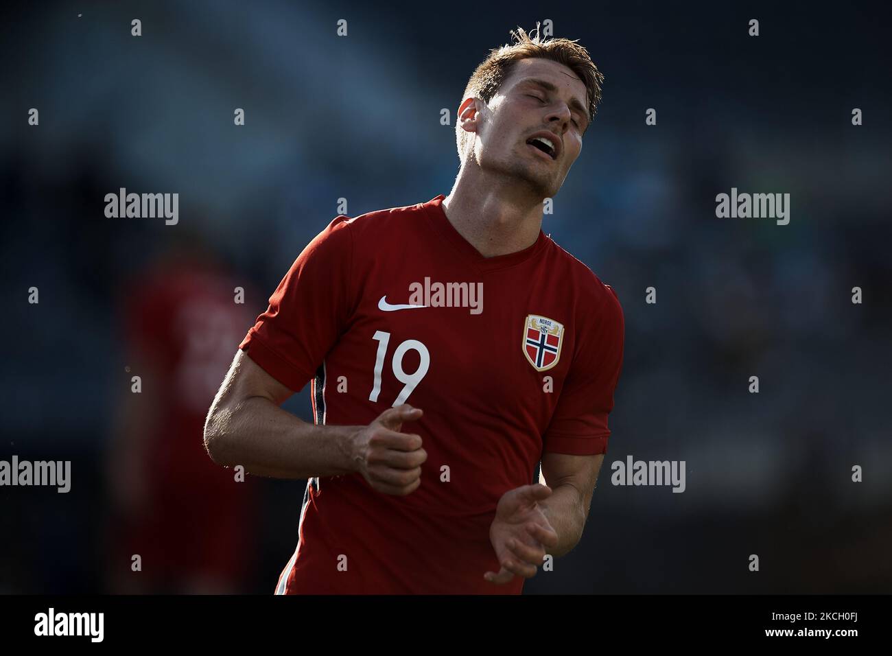 Kristoffer Zachariassen (Rosenborg BK) de Norvège se plaignent d'une occasion ratée lors du match international amical entre la Norvège et la Grèce à l'Estadio la Rosaleda sur 6 juin 2021 à Malaga, Espagne. (Photo de Jose Breton/Pics action/NurPhoto) Banque D'Images