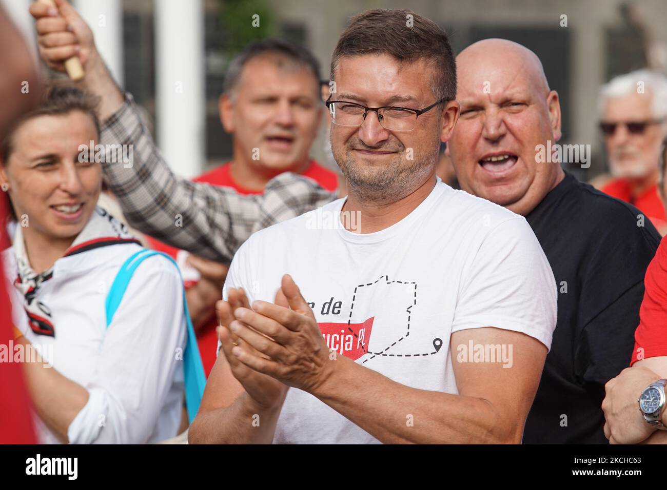 Le juge Pawel Juszczyszyn, un des symboles de la défense des tribunaux indépendants en Pologne, est vu à Gdansk, Pologne le 17 juillet 2021 Tour de la Constitution est un événement de promotion de la constitution polonaise et appelant à la restauration de l'état de droit dans un Parlement dirigé par le gouvernement autoritaire de droit et de justice (PiS) (photo de Michal Fludra/NurPhoto) Banque D'Images