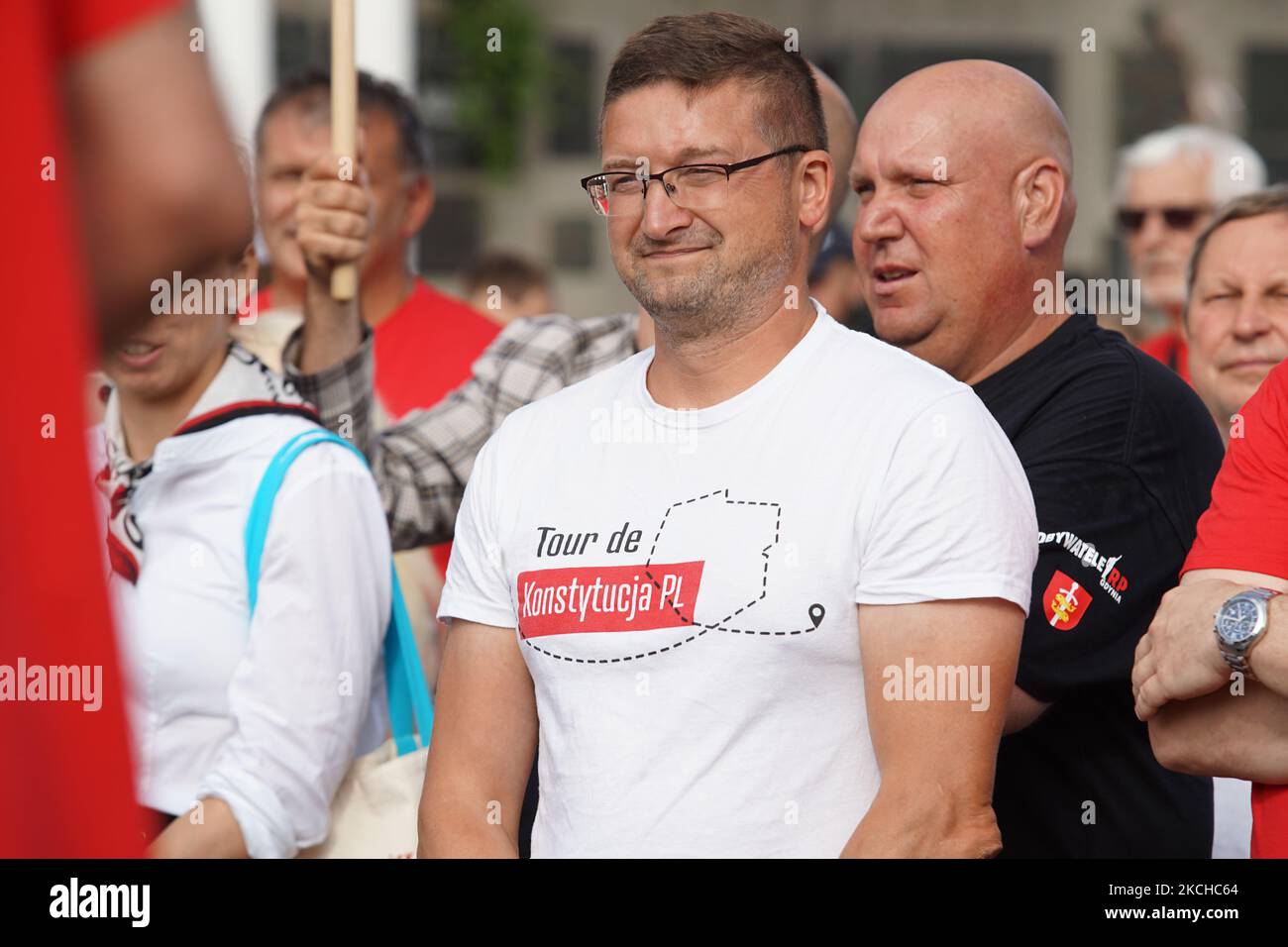 Le juge Pawel Juszczyszyn, un des symboles de la défense des tribunaux indépendants en Pologne, est vu à Gdansk, Pologne le 17 juillet 2021 Tour de la Constitution est un événement de promotion de la constitution polonaise et appelant à la restauration de l'état de droit dans un Parlement dirigé par le gouvernement autoritaire de droit et de justice (PiS) (photo de Michal Fludra/NurPhoto) Banque D'Images