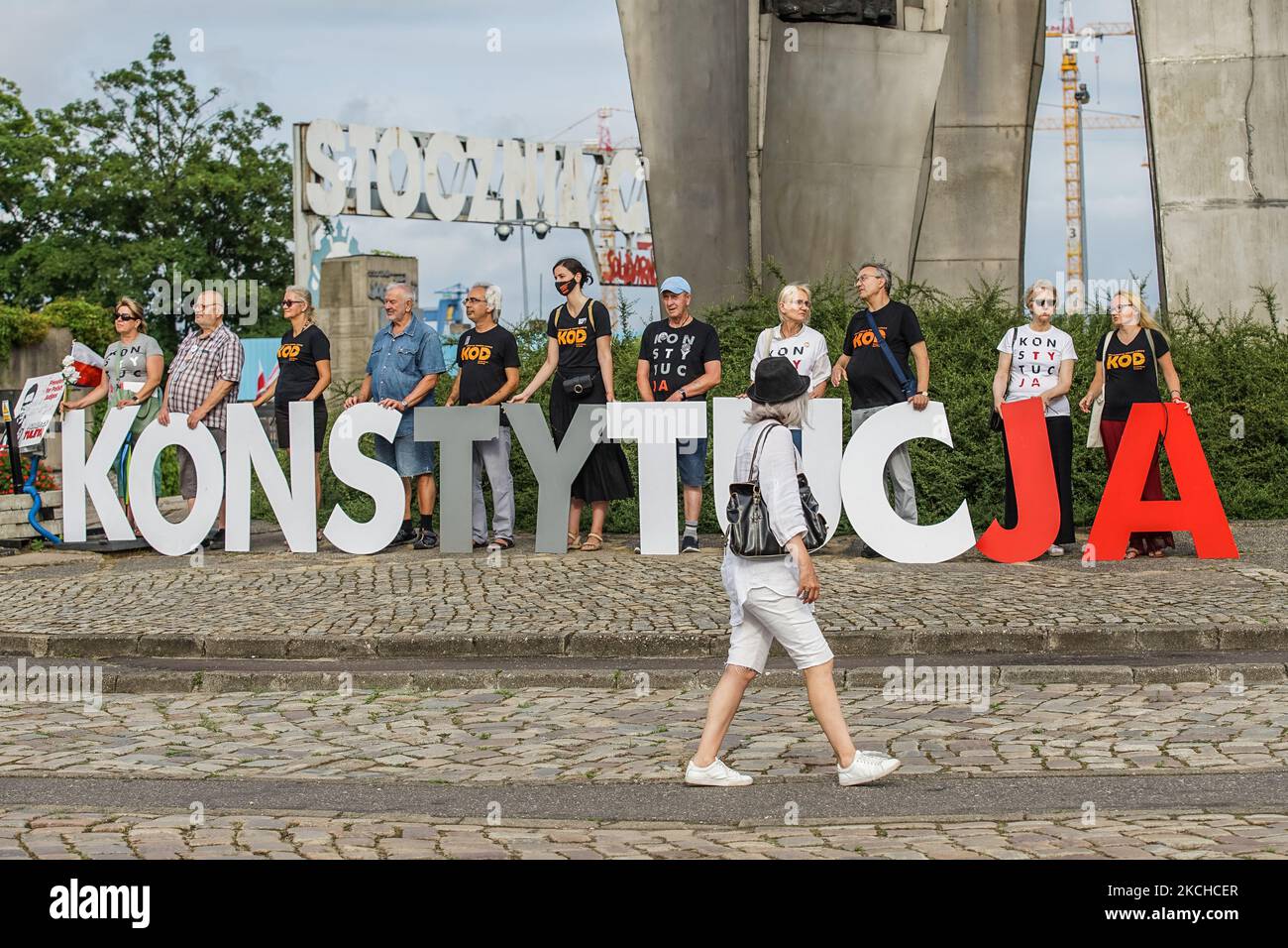 Est vu à Gdansk, Pologne, le 17 juillet 2021 Tour de la Constitution est un événement de promotion de la constitution polonaise et appelant à la restauration de l'état de droit dans un Parlement dirigé par le gouvernement autoritaire de droit et de justice (PiS) (photo par Michal Fludra/NurPhoto) Banque D'Images