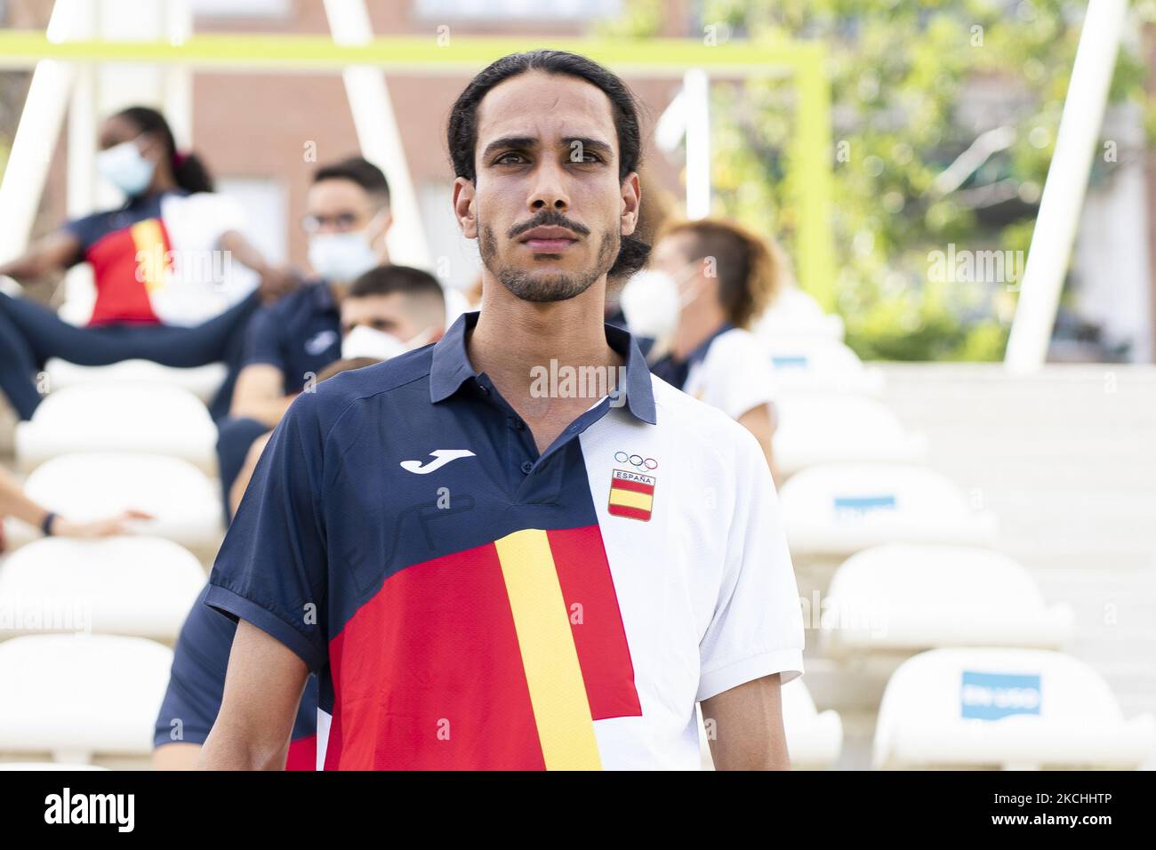 Mohamed Katiraupendant le geste d'adieu de l'équipe d'athlétisme olympique avant sa participation aux Jeux Olympiques de Tokyo au stade Vallehermoso à Madrid, 22 juillet 2021 Espagne (photo d'Oscar Gonzalez/NurPhoto) Banque D'Images