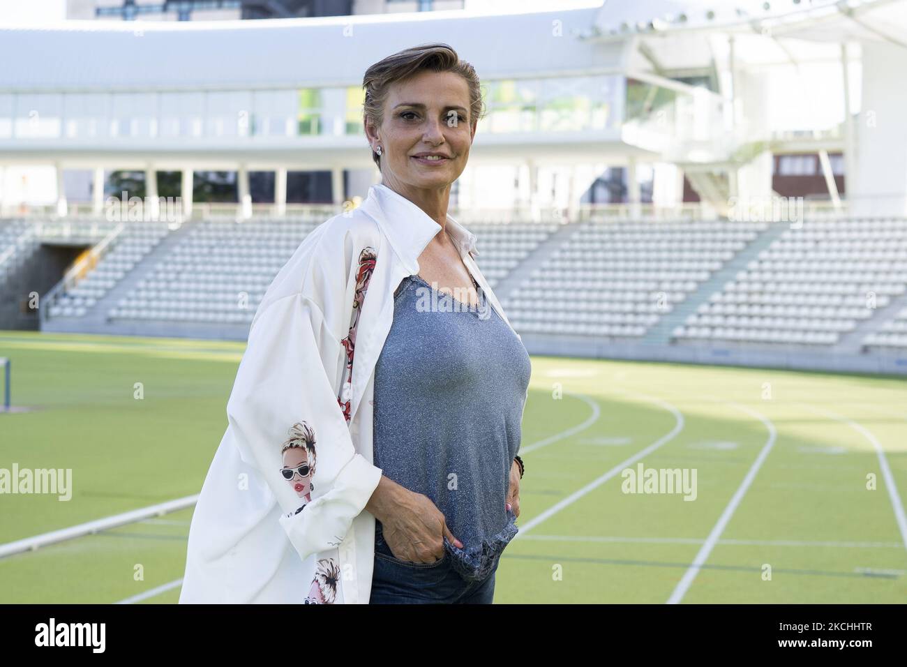 Coral Bistuerau cours de l'acte d'adieu de l'équipe olympique d'athlétisme avant sa participation aux Jeux Olympiques de Tokyo au stade Vallehermoso à Madrid, 22 juillet 2021 Espagne (photo d'Oscar Gonzalez/NurPhoto) Banque D'Images