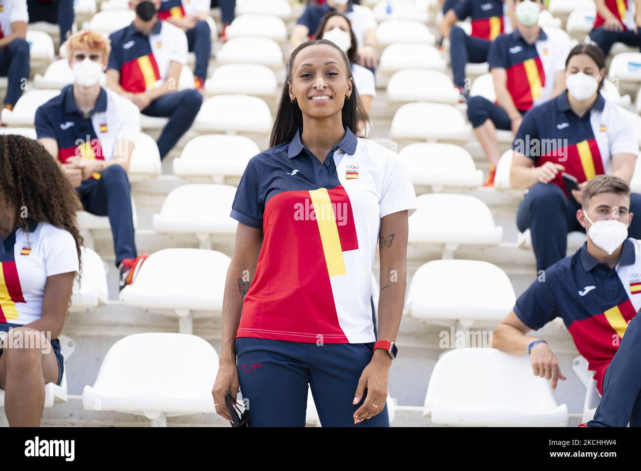 Ana Peleteiro lors de l'adieu de l'équipe d'athlétisme olympique avant sa participation aux Jeux Olympiques de Tokyo au stade Vallehermoso de Madrid, 22 juillet 2021 Espagne (photo d'Oscar Gonzalez/NurPhoto) Banque D'Images