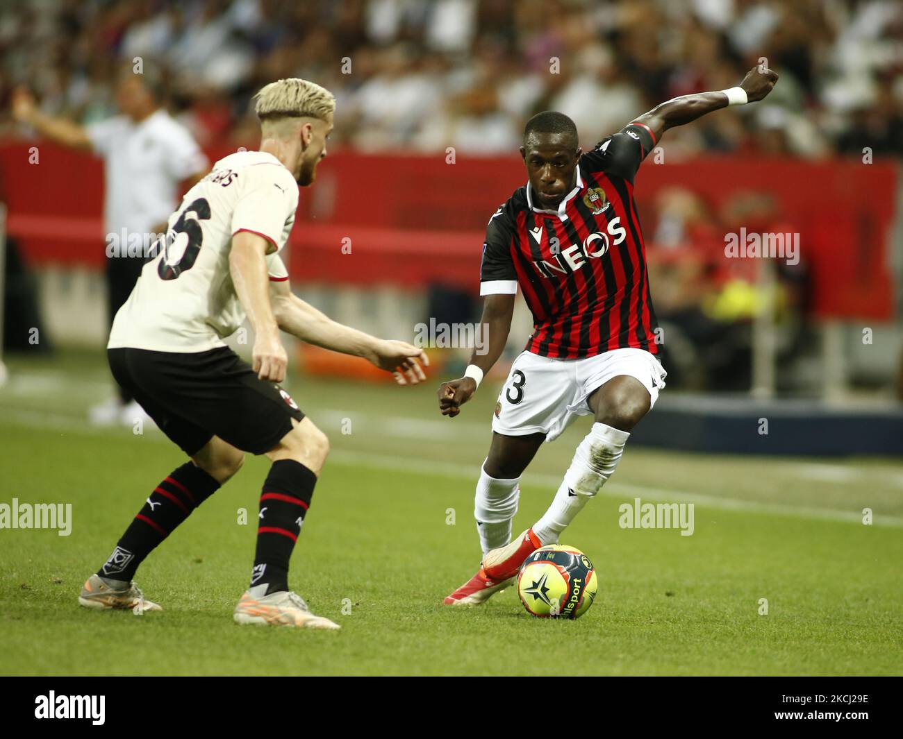 Hassane Kamara lors d'un match amical entre Nice et Milan à Nice, sur 31 juillet 2021. (Photo de Loris Roselli/NurPhoto) Banque D'Images