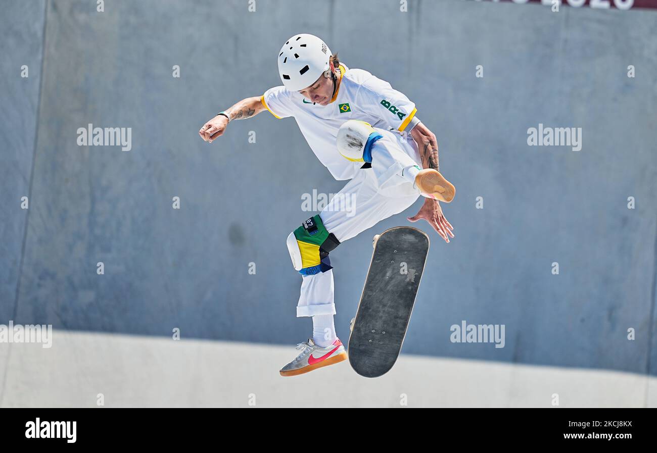 Luiz Francisco pendant le skateboard du parc pour hommes aux Jeux Olympiques du parc urbain Ariake, Tokyo, Japon sur 5 août 2021. (Photo par Ulrik Pedersen/NurPhoto) Banque D'Images