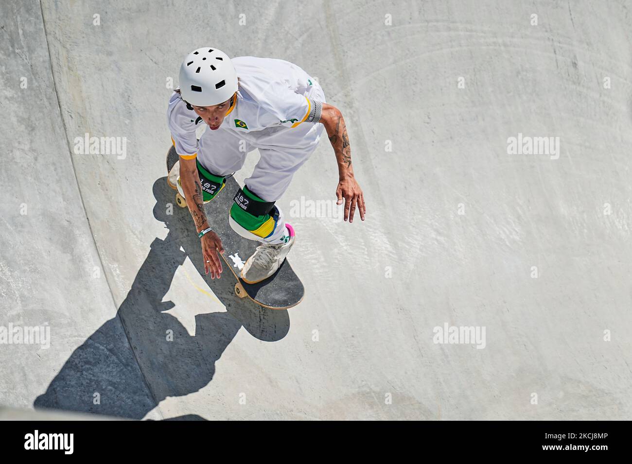 Luiz Francisco pendant le skateboard du parc pour hommes aux Jeux Olympiques du parc urbain Ariake, Tokyo, Japon sur 5 août 2021. (Photo par Ulrik Pedersen/NurPhoto) Banque D'Images