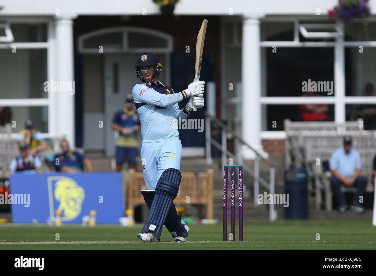 Graham Clark, de Durham chauves-souris, lors du match de la Royal London One Day Cup entre le Durham County Cricket Club et le Lancashire à Roseworth Terrace, Newcastle upon Tyne, le jeudi 5th août 2021. (Photo de will Matthews/MI News/NurPhoto) Banque D'Images
