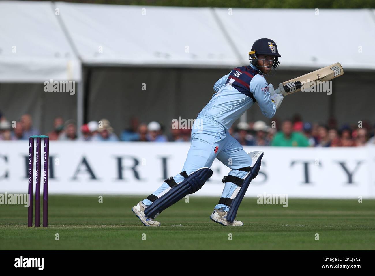 Graham Clark, de Durham chauves-souris, lors du match de la Royal London One Day Cup entre le Durham County Cricket Club et le Lancashire à Roseworth Terrace, Newcastle upon Tyne, le jeudi 5th août 2021. (Photo de will Matthews/MI News/NurPhoto) Banque D'Images