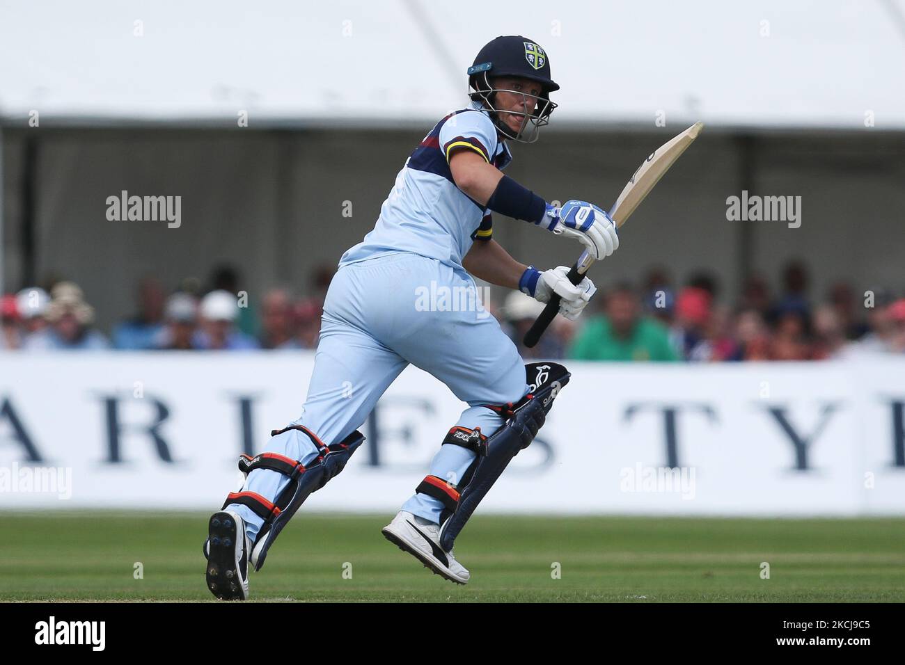 Scott Borthwick, de Durham chauves-souris, lors du match de la Royal London One Day Cup entre le Durham County Cricket Club et le Lancashire à Roseworth Terrace, Newcastle upon Tyne, le jeudi 5th août 2021. (Photo de will Matthews/MI News/NurPhoto) Banque D'Images