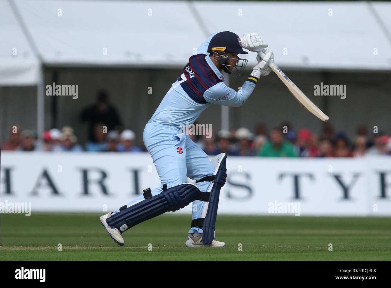 Graham Clark, de Durham chauves-souris, lors du match de la Royal London One Day Cup entre le Durham County Cricket Club et le Lancashire à Roseworth Terrace, Newcastle upon Tyne, le jeudi 5th août 2021. (Photo de will Matthews/MI News/NurPhoto) Banque D'Images
